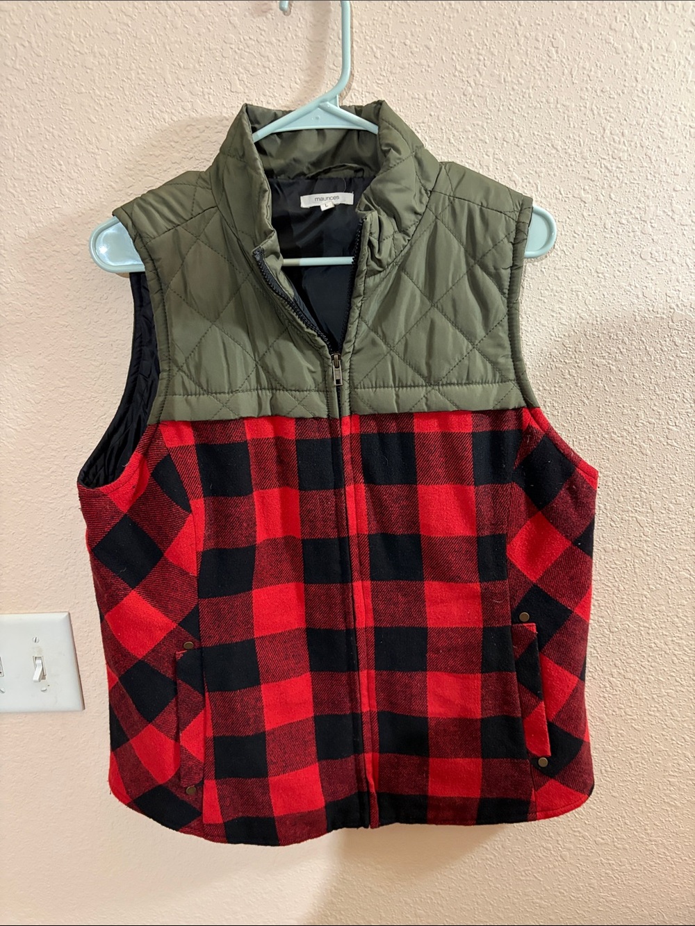 Maurice’s Quilted Olive & Red Buffalo Plaid Vest